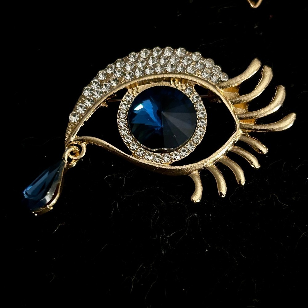 🪬 Mystic Blue Evil Eye Necklace Set.  Broach, earrings and Necklace - Picture 2 of 6